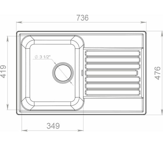 Мойка GRANFEST QUARZ GF-Z 78 чаша+крыло 740x480 черный 444920