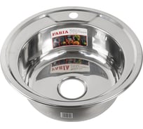 Мойка врезная FABIA круглая, ЭКОНОМ, 49 см, из нержавеющей стали, толщина 0,6 мм, глубина 160 мм + большой сифон с переливом 0-4906