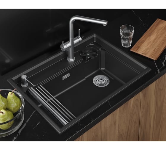 Кухонная мойка Granula KS-, кварц, RINZER 7308R, ШВАРЦ