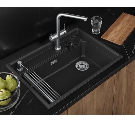 Кухонная мойка Granula KS-, кварц, RINZER 7308R, ЧЁРНЫЙ