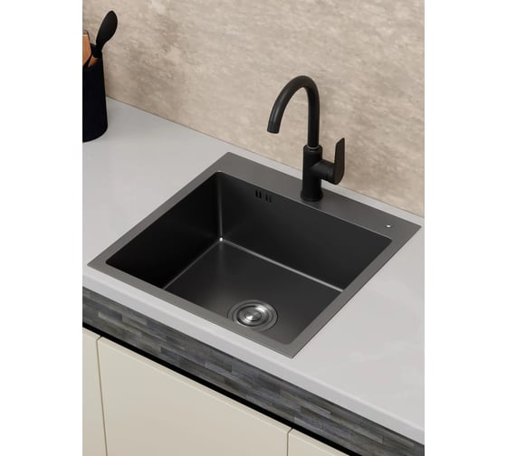 Мойка кухонная из нержавеющей стали Bauedge BAU SOUL КТ5050В NANO BLACK, сифон EASY CLEAN в комплекте KT5050B