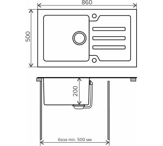 Кухонная мойка TOLERO Ceramic Glass TG-860 черная, стекло 765062