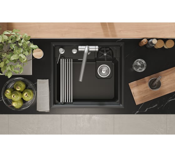 Кухонная мойка GRANULA кварц, Kitchen Space RINZER 5807R, ЧЕРНЫЙ