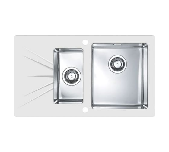Мойка для кухни Alveus KARAT 20, белая, 860x500, 1+1/2, левая, в комплекте с сифоном 1092272, 1102773