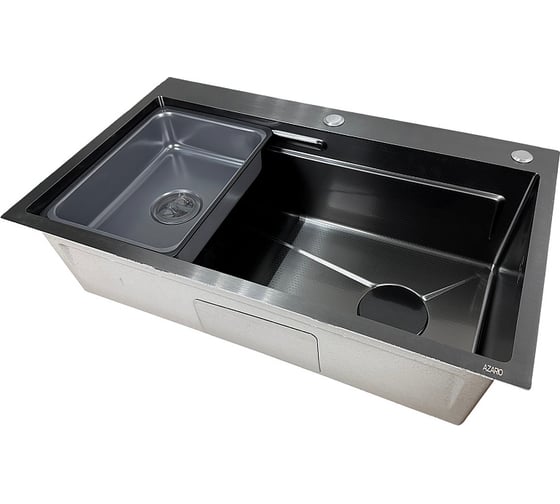 Мойка для кухни Azario НАОМИ 750x460x220 мм, нержавеющая сталь, черная, соты, сифон, корзина, доска 00094449