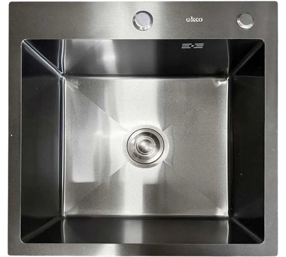 Мойка для кухни из нержавеющей стали Ekko 3 мм EKKO 50*50 с PVD покрытием графит, сифон, коландер, дозатор ES5050BK
