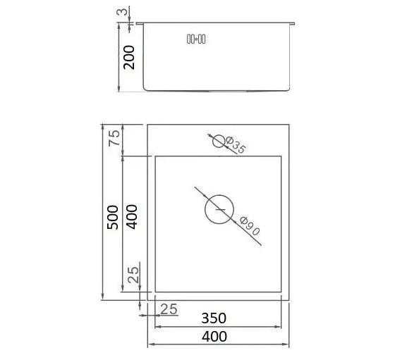 Кухонная мойка из нержавеющей стали WISENT 4050B с PVD покрытием, 40x50 см WWS34050В/W30420В/WGER010