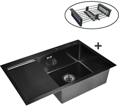 Комплект кухонная мойка из нержавеющей стали WISENT 7851B-R с PVD покрытием WS37851B-R/WGER019B/W302644B