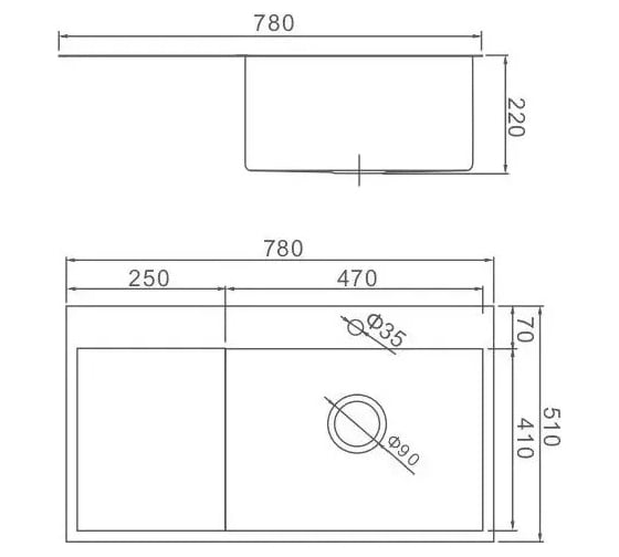 Кухонная мойка из нержавеющей стали WISENT 7851-R 78x51см WS37851-R/WGER013