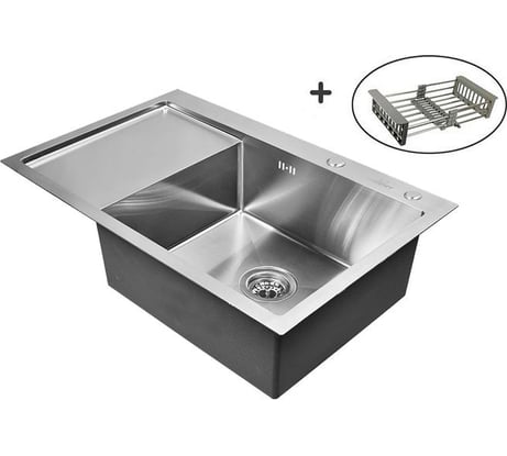 Комплект кухонная мойка из нержавеющей стали WISENT 7851-R 78x51см с раздвижным коландером WS37851-R/WGER013/W302644