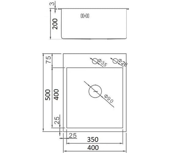 Кухонная мойка из нержавеющей стали WISENT 4050B с PVD покрытием, 40x50 см WWS34050B/WGER010