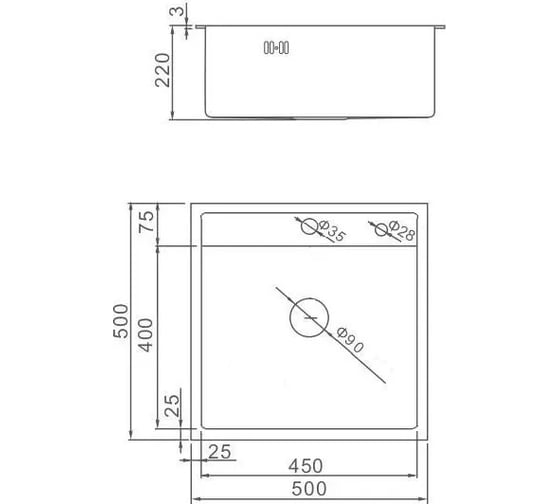 Кухонная мойка из нержавеющей стали WISENT 5050B с PVD покрытием, 50x50 см WS35050B/W30400B/W405B/WGER010