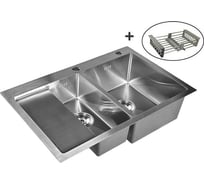 Комплект кухонная мойка из нержавеющей стали WISENT 7851-SR 78x51см с раздвижным коландером WS37851-SR/WS-02-2/W302644