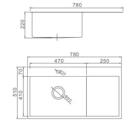 Комплект кухонная мойка из нержавеющей стали WISENT 7851-L 78x51см с раздвижным коландером WS37851-L/WGER013/W302644