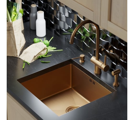 Мойка для подстольного монтажа MIXLINE PRO 45x42х20 см, толщина 3 мм, выпуск 3 1/2, с сифоном, бронза 548567