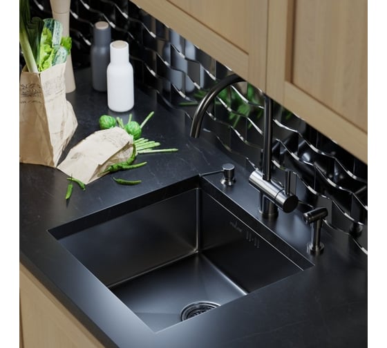 Мойка для подстольного монтажа MIXLINE PRO 45x42х20 см, толщина 3 мм, выпуск 3 1/2, с сифоном, черный графит 548565