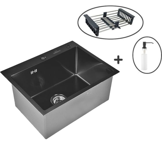 Комплект кухонная мойка из нержавеющей стали WISENT WS35848B/WGER019B/W405B/W302644B