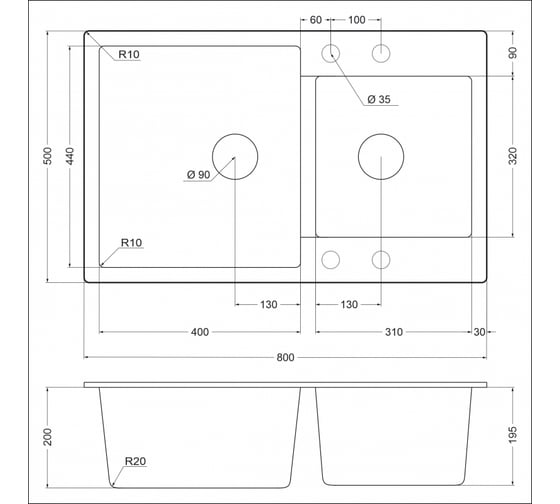 Кварцевая мойка EMAR EMQ-2800.Q Агат
