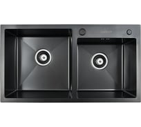 Комплект кухонная мойка из нержавеющей стали WISENT с PVD покрытием WGS7843B с телескопическим коландером и дозатором WG37843B-S/341-11-24/W405B/W302644B