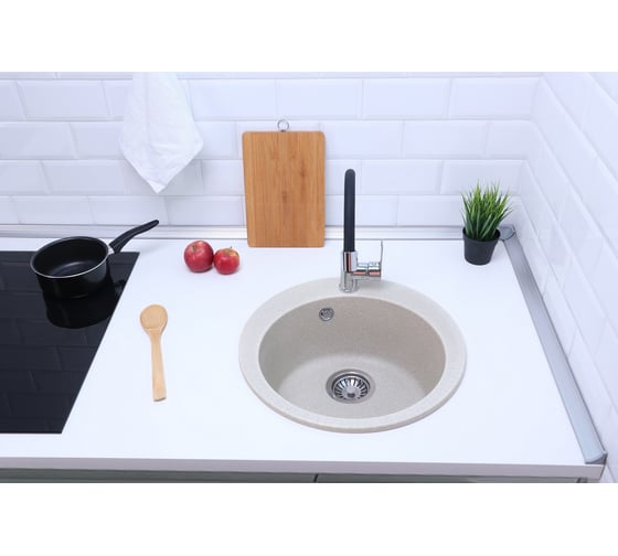 Мойка Alcora Виктори J030 475х475 мм, матовая, слоновая кость, с сифоном J030 G39
