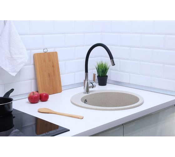 Мойка Alcora Виктори J030 475х475 мм, матовая, слоновая кость, с сифоном J030 G39