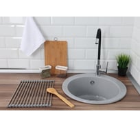 Мойка Alcora Виктори 490х490 мм, глянцевая серый с сифоном S-1/L03