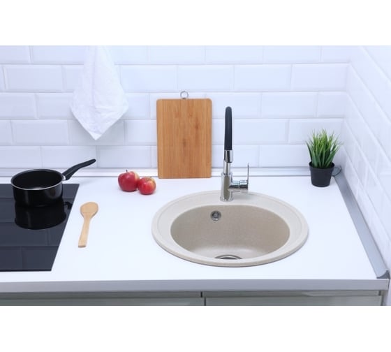 Мойка Alcora Черая J003 510х510 мм, матовая, слоновая кость, с сифоном J003 G39