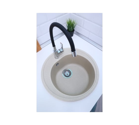 Мойка Alcora Черая J003 510х510 мм, матовая, слоновая кость, с сифоном J003 G39