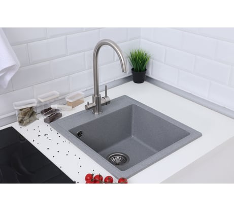 Мойка Alcora Гала 450х510 мм, матовая темно-серый с сифоном S-10/04