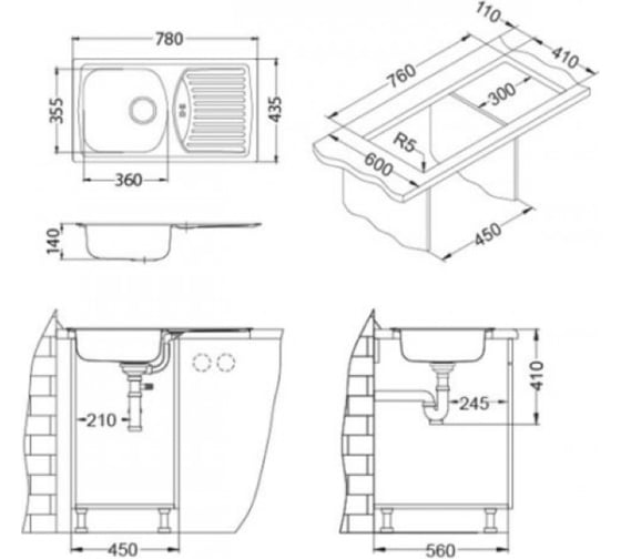 Мойка ALVEUS BASIC 150 LEI-90 780x435 в комплекте с сифоном 1138029