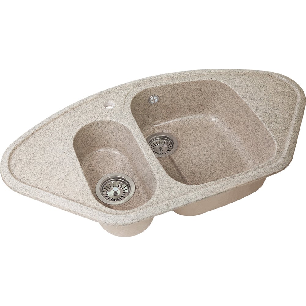 Угловая двухсекционная мойка GRANSTONES 945x495 мм, песочный GS-14-302 ...