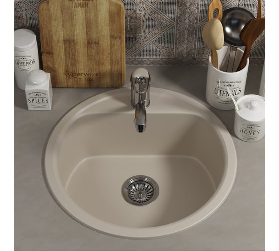 Кухонная мойка uperwood из искусственного камня UPD-101_круглая, цвет лён 391020206