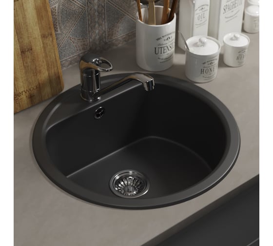 Кухонная мойка uperwood из искусственного камня UPD-101_круглая, цвет уголь 391020204