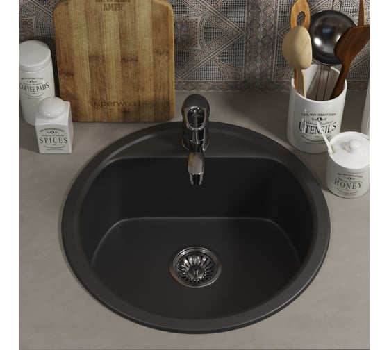 Кухонная мойка uperwood из искусственного камня UPD-101_круглая, цвет уголь 391020204