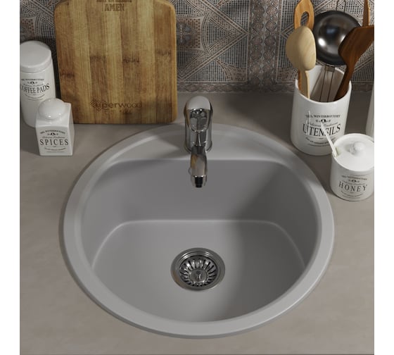 Кухонная мойка uperwood из искусственного камня UPD-101_круглая, цвет дым 391020205