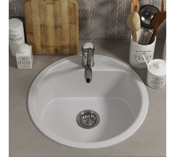 Кухонная мойка uperwood из искусственного камня UPD-101_круглая, цвет туман 391020219