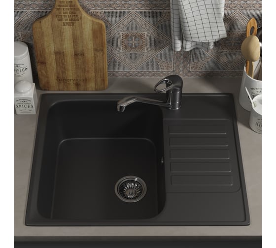 Кухонная мойка uperwood из искусственного камня UPD-202_прямоугольная, цвет уголь 391020211