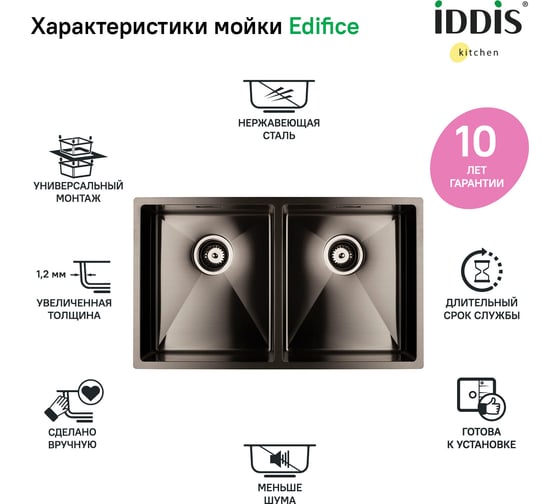 Мойка IDDIS Edifice нержавеющая сталь, универсального монтажа, графит 745x440 EDI75G2i77