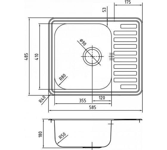 Мойка IDDIS strit s нержавеющая сталь, шелк 585x485 STR58SDi77