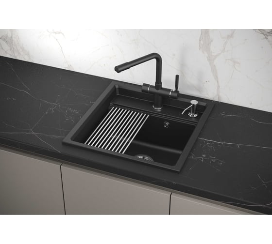 Кухонная мойка GRANULA  из кварца KS-5002, ШВАРЦ