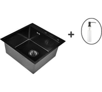 Комплект кухонная мойка из нержавеющей стали WISENT wg 5050b с pvd покрытием (50x50см) с дозатором WGS35050B/WGER019B/W405B