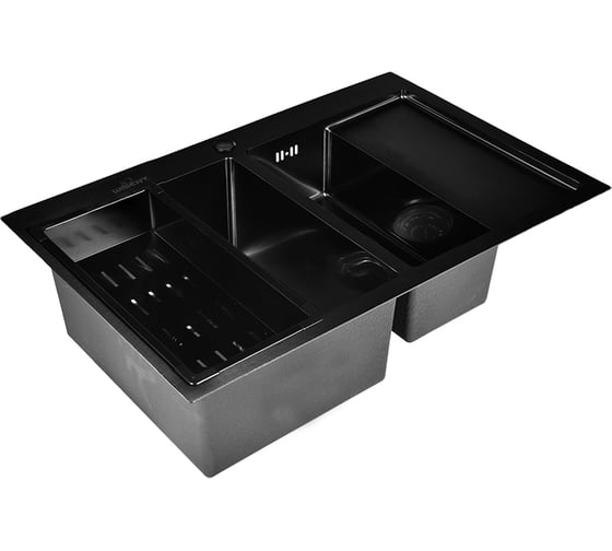 Комплект кухонная мойка WISENT из нержавеющей стали, с pvd покрытием, 78x51 см, с металлическим коландером WW37851B-SL/W30360B