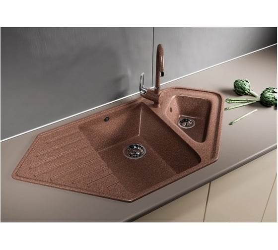 Угловая мойка MIXLINE ml-gm25 двухчашевая, с крылом, терракотовая 307, 500x970x200 мм 525205