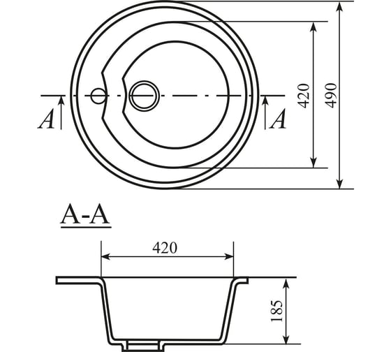 Мойкa MIXLINE ml-gm09 круглая, графит 342, 490 мм, глубина чаши 185 533496