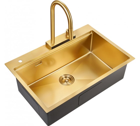Кухонная мойка со смесителем MILACIO Denia 75 Steel золото MC.77428
