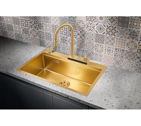 Кухонная мойка со смесителем MILACIO Denia 75 Steel золото MC.77428