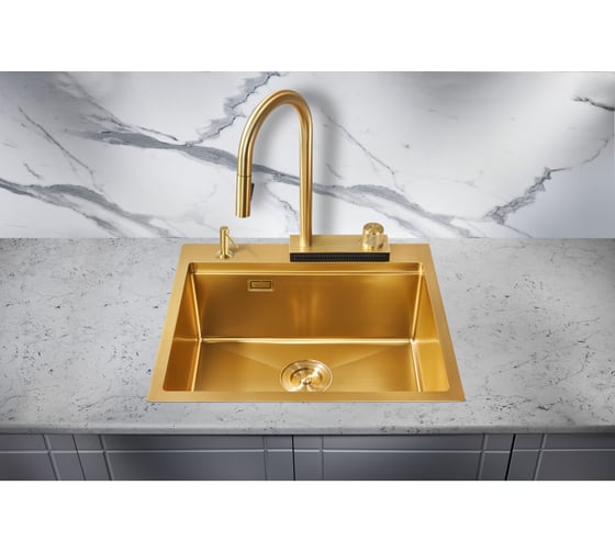 Кухонная мойка со смесителем MILACIO Denia 57 Steel золото MC.77408