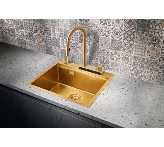 Кухонная мойка со смесителем MILACIO Denia 57 Steel золото MC.77408