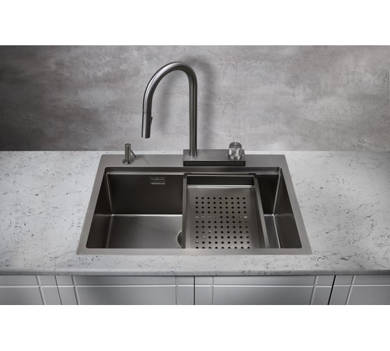 Кухонная мойка со смесителем MILACIO Denia 68 Steel сталь воронёная MC.77419