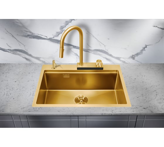 Кухонная мойка со смесителем MILACIO Denia 68 Steel золото MC.77418